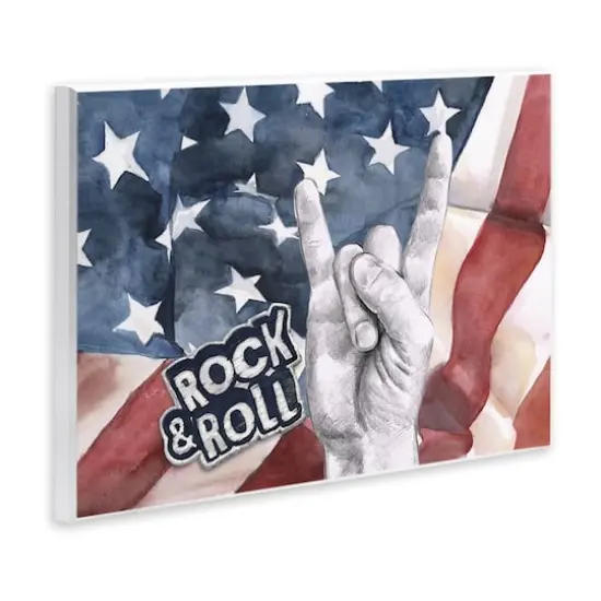 Stupell Industries Rock And Roll Hand And American Flag Design Wall Plaque Art {4}