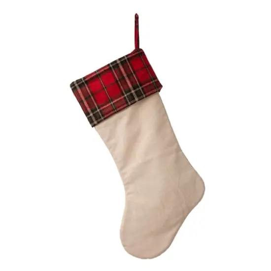 Glitzhome&reg; 21" Embroidered Red Truck Linen Christmas Stocking {8}
