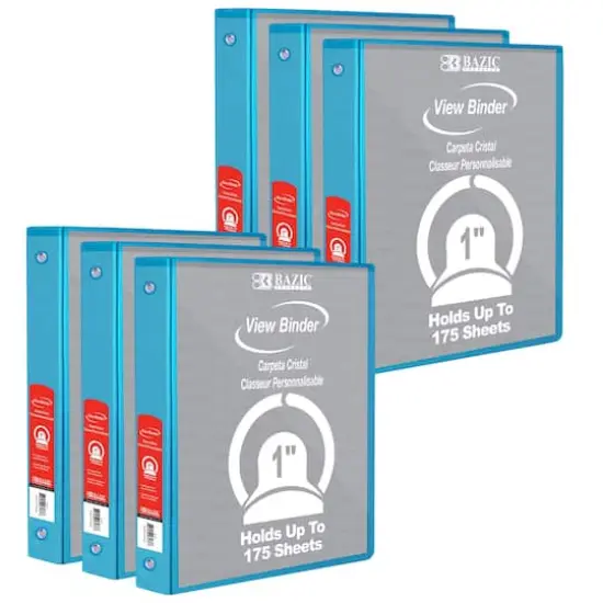 BAZIC&reg; 3 Ring View Binder with Pockets, 6ct. Cyan {1}