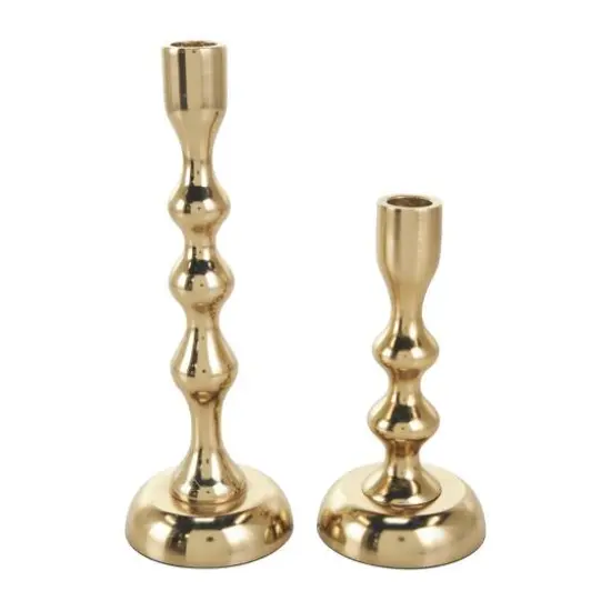 Contemporary Aluminum Taper Candle Holder Set Gold {7}