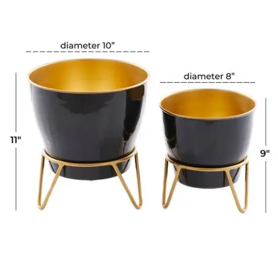 Set of 2 Black Iron Modern Planter, 11" x 10" x 10" {7}