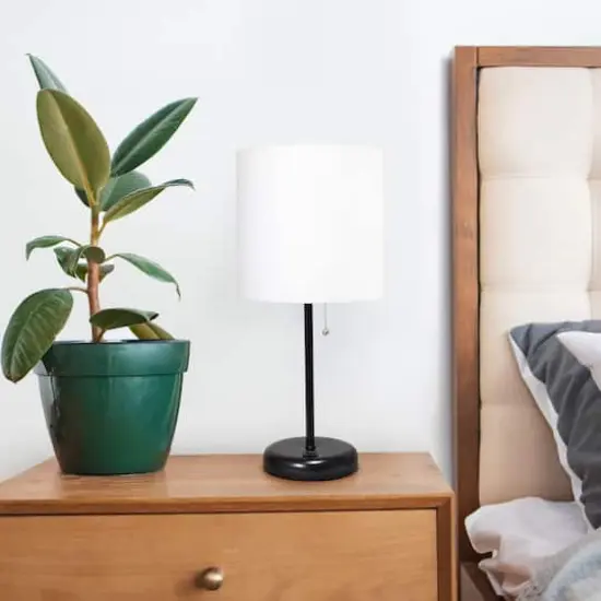 Creekwood Home 19.5" Oslo USB Port Table Lamp Black Base/White Shade {3}