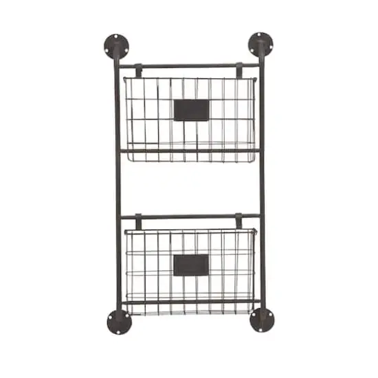 Black Metal Industrial Wall Mounted Magazine Rack {1}