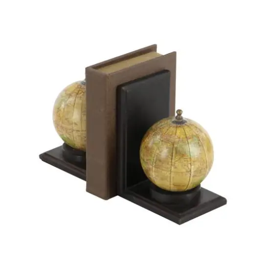 8" Rustic Brown Wood Globe Bookends {6}