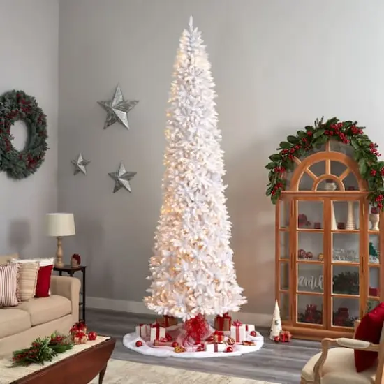 12ft. Pre-Lit Slim White Artificial Christmas Tree, Warm White LED Lights {10}