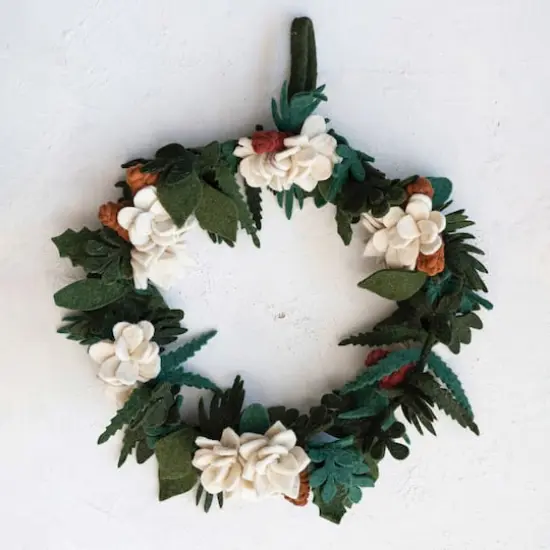 Hello Honey&reg; 20" Multicolor Round Handmade Wool Felt Wreath with Appliqued Leaves & Flowers {3}