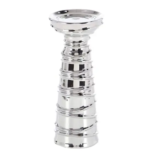 Silver Ceramic Contemporary Candle Holder Set {3}