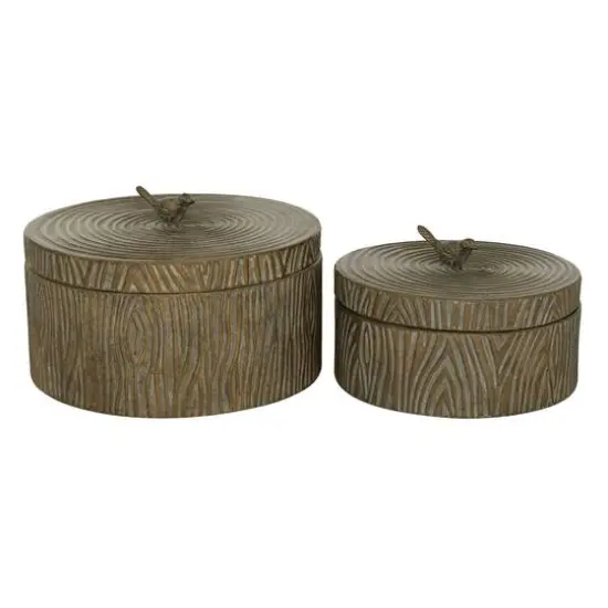 Set of 2" Bronze Metal Vintage Decorative Jar, 6", 7.25" {1}