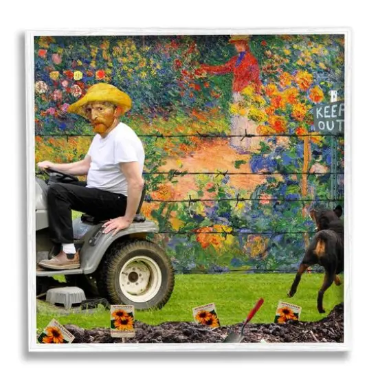 Stupell Industries Van Gogh Gardening Flowers Farmer Dog Collage Framed Giclee Art White {1}