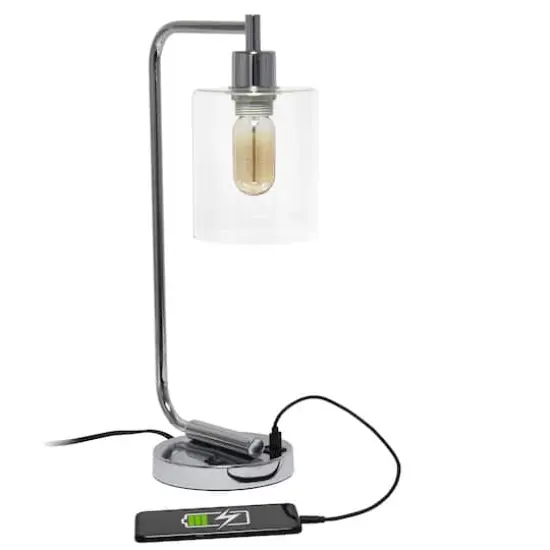 Lalia Home Iron Desk Lamp with USB Port and Glass Shade Chrome {7}