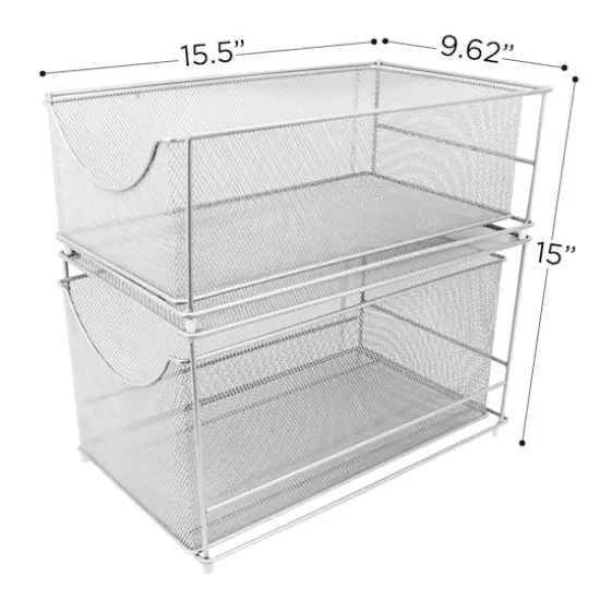 Sorbus 2-Tier Sliding Mesh Basket Drawer Silver {5}