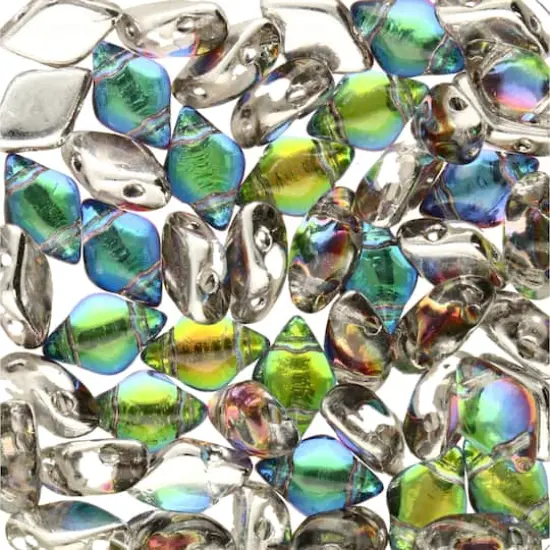 GemDUO&trade; 8mm 2-Hole Czech Glass Diamond Beads Backlit Petroleum {1}