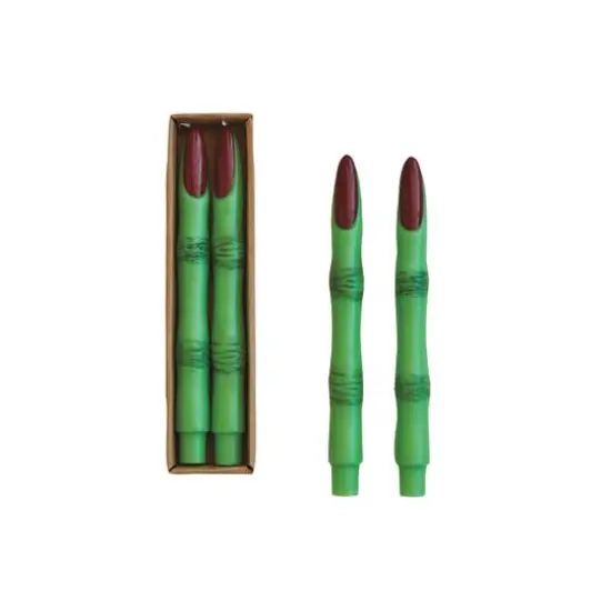 Hello Honey 10" Green & Red Unscented Witch Finger Shaped Taper Candles, 2ct. {1}