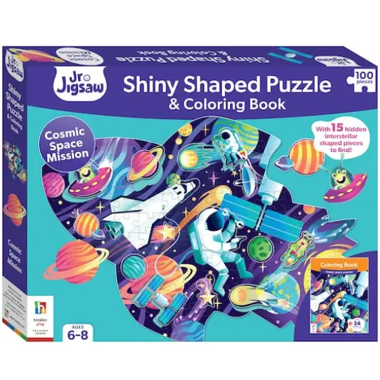 Hinkler Jr. Jigsaw Cosmic Space Mission Shiny Shaped 100 Piece Puzzle & Coloring Book {1}