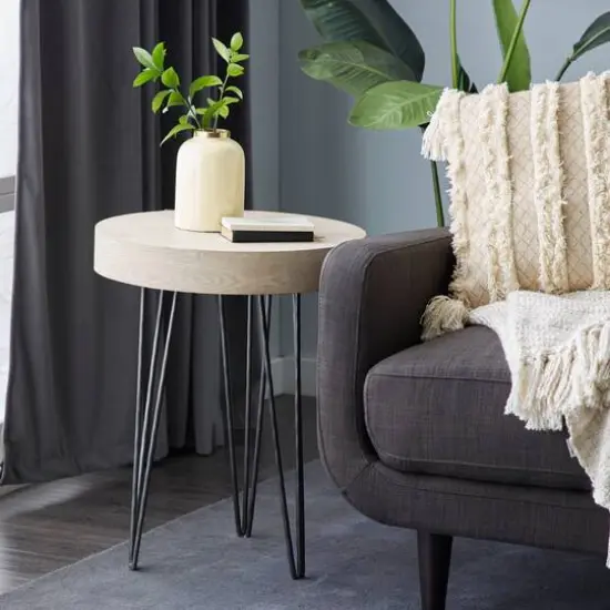 Brown Wood & Metal Modern Accent Table {9}