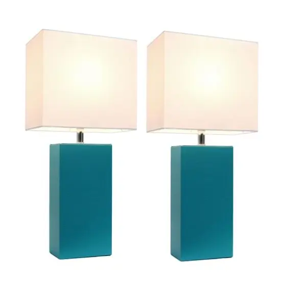 Elegant Designs&trade; 2 Pack Leather Table Lamps with White Shades Teal and White {3}