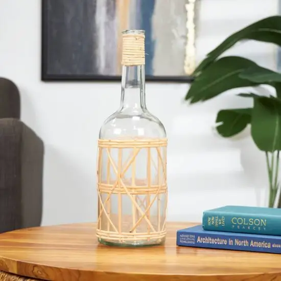 19" Clear Glass Handmade Vase with Light Brown Rattan Woven Body & Neck {8}
