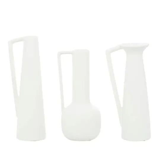 CosmoLiving by Cosmopolitan Set of 3 White Ceramic Modern Vase, 13", 12", 11" {3}