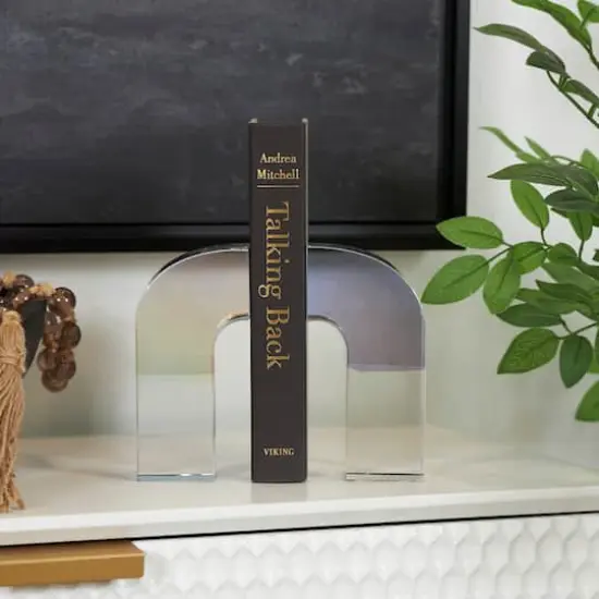6" Clear Crystal Geometric Arched Bookends Set {3}