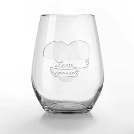 15oz. Love Yourself Heart Hug Engraved Stemless Wine Glass {1}