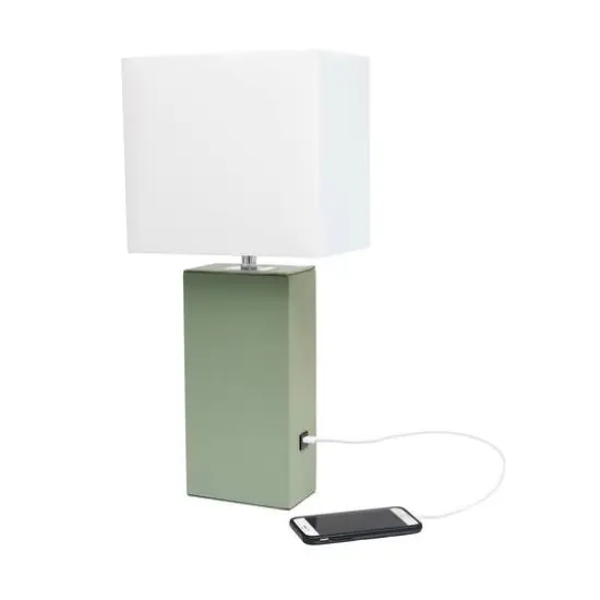 Lalia Home Lexington 21" Sage Green Leather Base Table Lamp with USB Port {7}