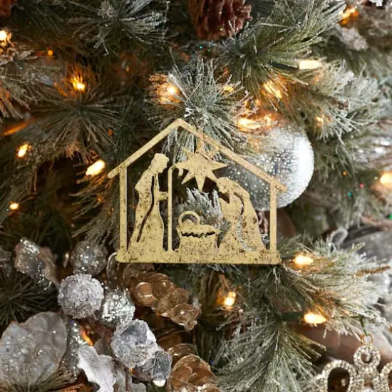 12ct. 4.25" Metal Holy Family Cut Out Ornament Set {4}