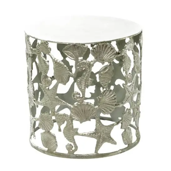18" Silver Coastal Aluminum Accent Table {3}