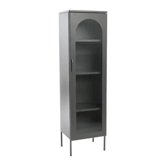 Hello Honey&reg; Solstice 5ft. Tall Metal Accent Cabinet with Arched Glass Door Gray {1}