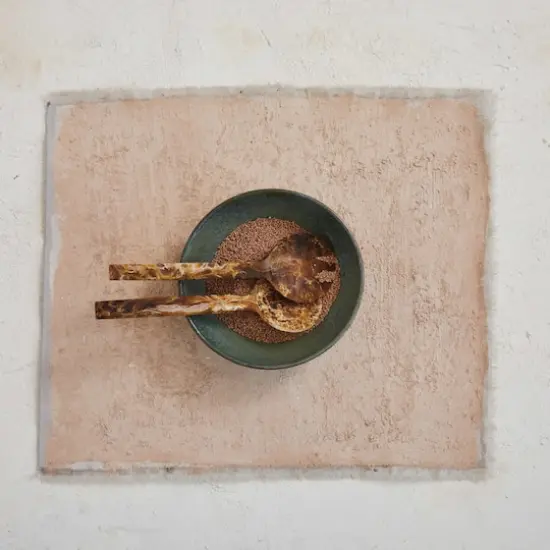 Hello Honey&reg; 10" Matte Brown Marble Finish Salad Server Set {3}