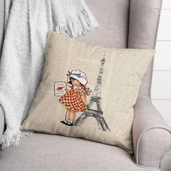 Newspaper Paris 18" x 18" Throw Pillow {3}