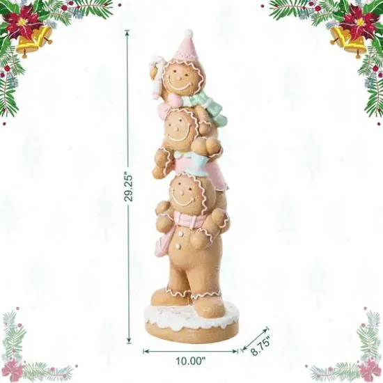 Glitzhome&reg; 29.25" Christmas Macaron Resin Stacked Gingerbread Man Porch Decor {9}