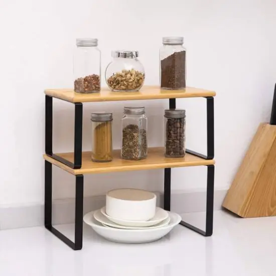 Bamboo Kitchen Cabinet & Counter Shelf Organizer Black {8}