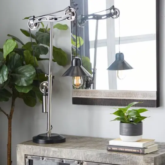 34" Black Metal Industrial Table Lamp {10}