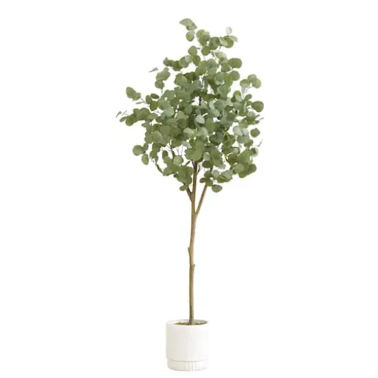 6ft. Artificial Eucalyptus Tree with White Decorative Planter {1}
