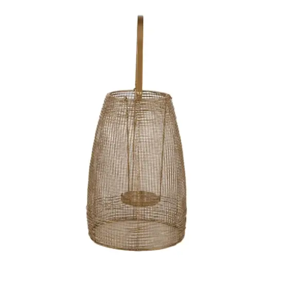 Gold Iron Modern Candle Holder Lantern, 16" x 9" x 9" {4}