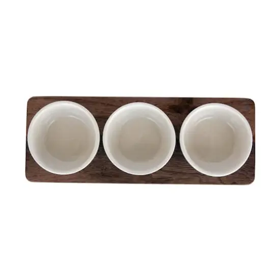 Hello Honey&reg; Cream Stoneware Bowls & Natural Mango Wood Tray Set {10}