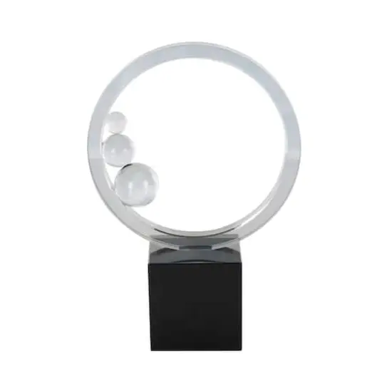 10.25" Clear Glass Ring Decorative Sculpture with Clear Orbs & Black Square Base {4}