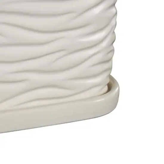 White Wavy Ribbed Ceramic Planter Set {5}