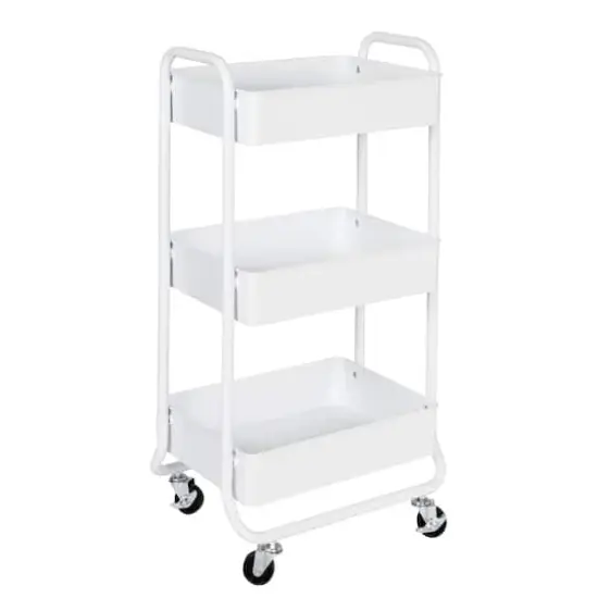Honey Can Do White 3-Tier Metal Rolling Cart {1}