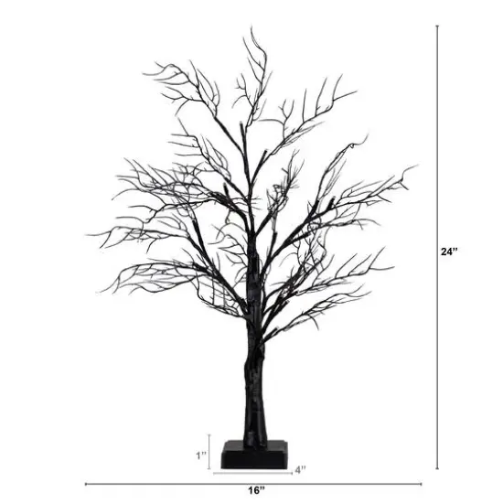 2ft. Pre-Lit LED Deluxe Black Twig Artificial Halloween Tree {4}