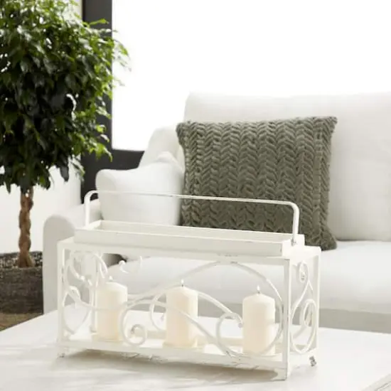 24" White Iron Vintage Candlestick Holder {9}