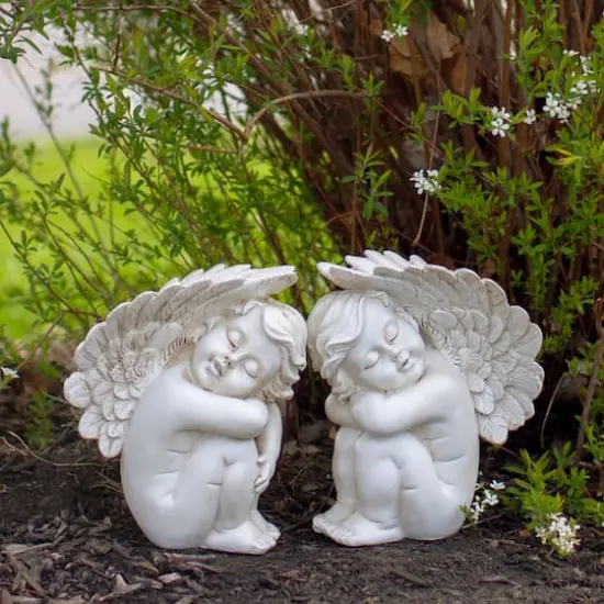7" Heavenly Gardens Gray Left Facing Sleeping Cherub Angel Outdoor Garden Statue {3}