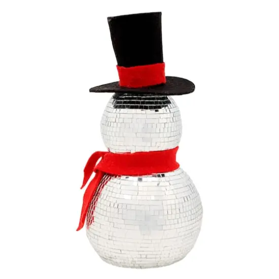 12" Disco Ball Snowman with Red Scarf {6}