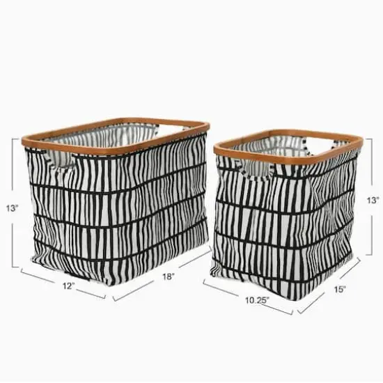 Household Essentials Krush Bamboo Rimmed Basket Set Black {6}