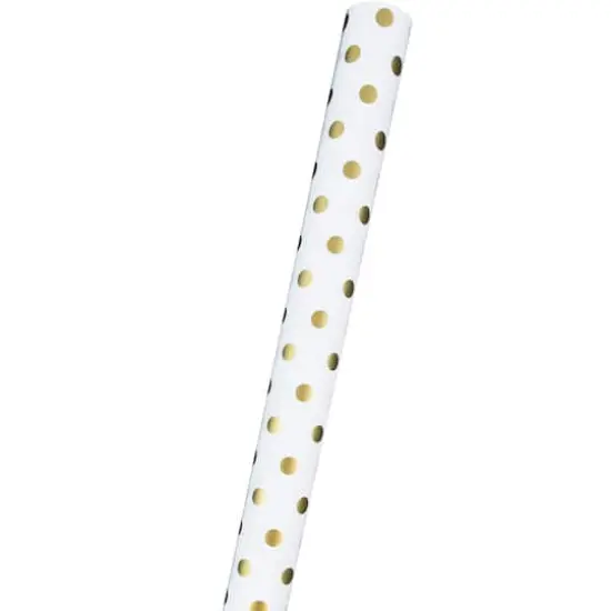 JAM Paper Polka Dot Gift Wrap Set, 2ct. White with Gold Foil Dots {4}