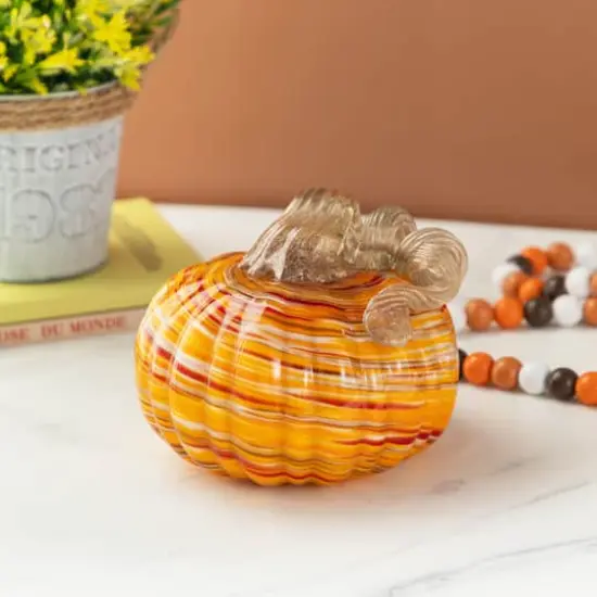 Glitzhome&reg; Fall Multi Stripes Glass Pumpkin {3}