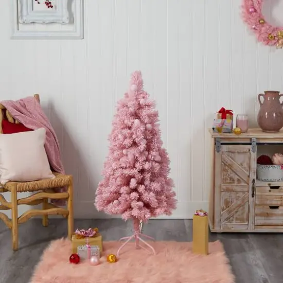 4ft. Pre-Lit Frosted Pink Cashmere Artificial Christmas Tree, Multicolor LED Lights {11}