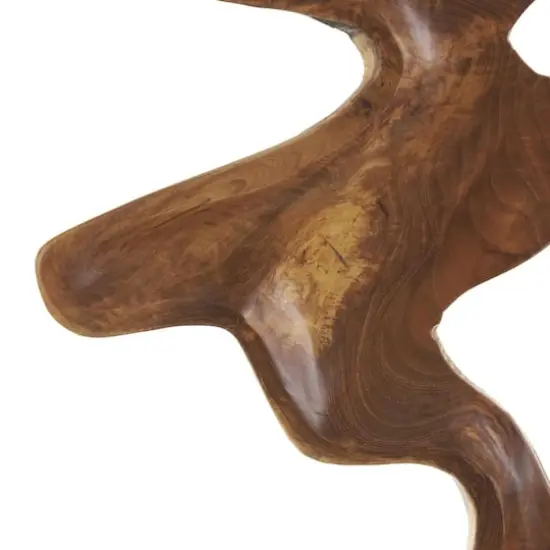 31" Brown Abstract Cutout Teak Wood Sculpture with Block Base {9}