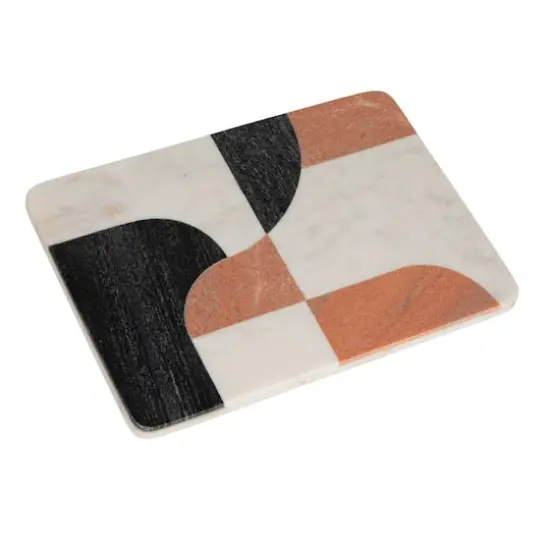 Hello Honey Marble Cutting Board with Abstract Design, White, Rust Color and Black {1}