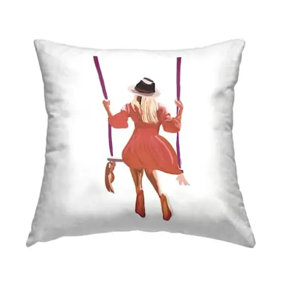 Stupell Industries Trendy Woman Red Dress Summer Swing Throw Pillow, 18" x 18" {1}